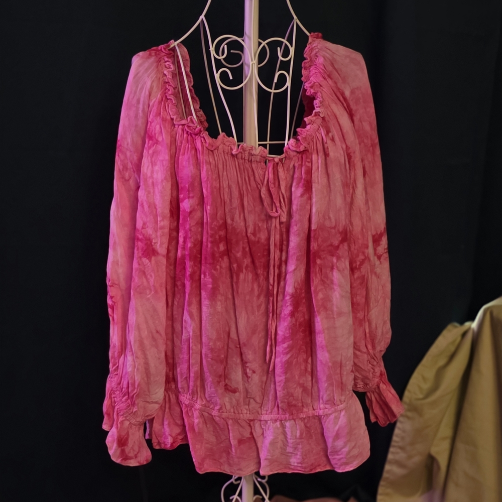 Boho Pink Tie-Dye Peasant Blouse 2X